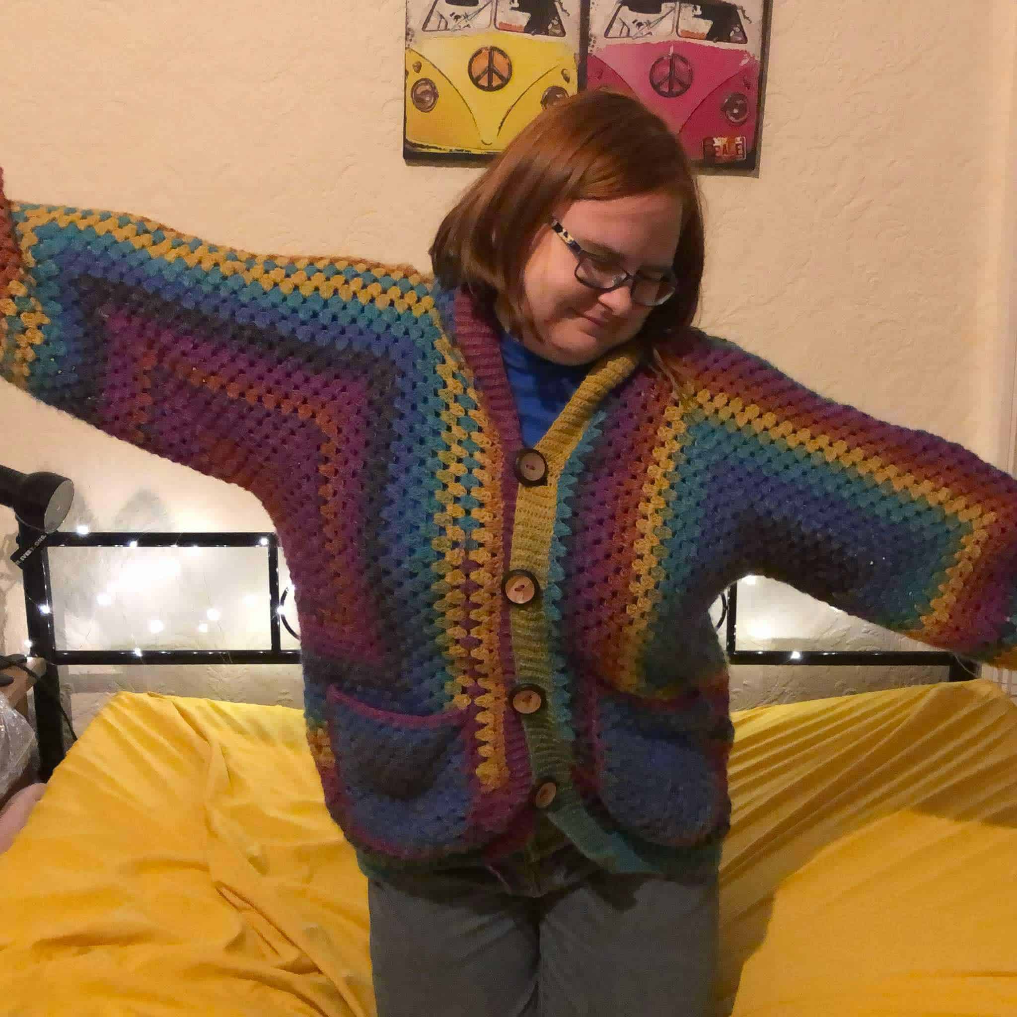 Bethan Cannell showing off one of her crochet creations.