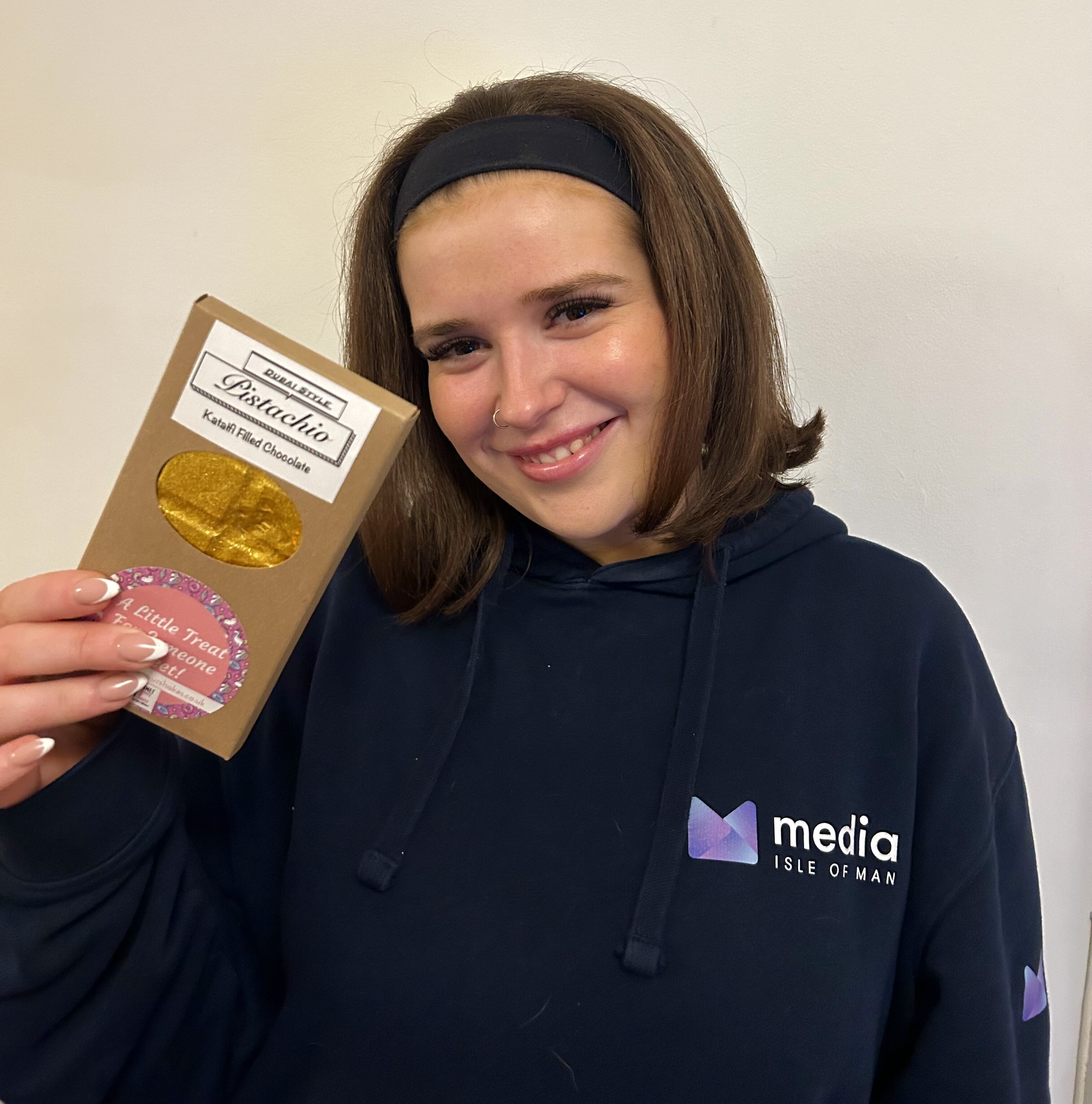 Reporter Sadie with the £10 Dubai Chocolate